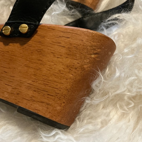 Tory Burch Risley Black Leather Wood Wedge Platform Sandal Size 9 GUC - Picture 9 of 16